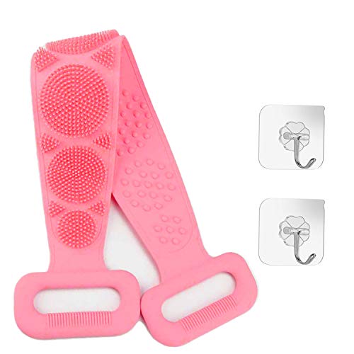 Baño de Silicona Cepillo Corporal Exfoliante Largo Exfoliante de Espalda Toalla de Masaje Tira de baño Depurador Trasero Exfoliante de Doble Cara para la Ducha, fácil de Limpiar, se Lava Bien (Rosado)