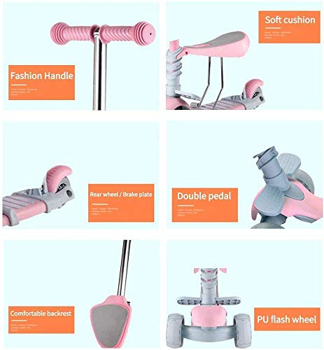 Baobë 5 en 1 niños Kick Scooter, Scooter Ajustable para niños pequeños de 1 a 6 años de Edad. Niños y niñas apoyan 50 kg. (Rosa Claro)
