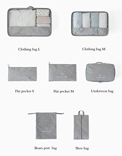 Baomasir - Juego de 7 piezas de bolsas de viaje, organizador de equipaje con bolsa para ropa, bolsa para zapatos, bolsa de cosméticos, bolsa de viaje (azul oscuro)
