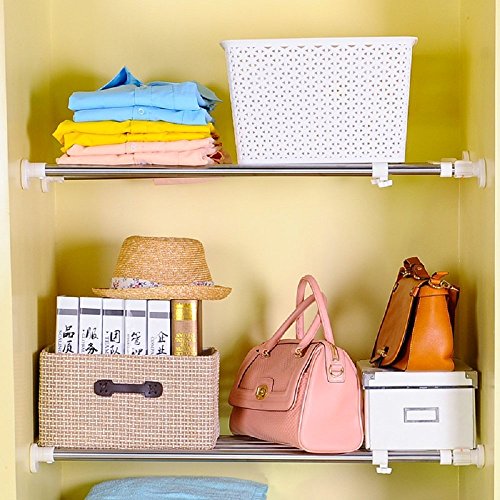 BAOYOUNI extensible armario Rack de almacenamiento de estantería ajustable separador armario armario divisor organizador de DIY barra para cocina baño dormitorio, Extendable Length: 101-152.5cm