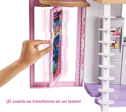 Barbie Casa Malibu, casa de muñecas de dos pisos plegable con muebles y accesorios (Mattel FXG57)