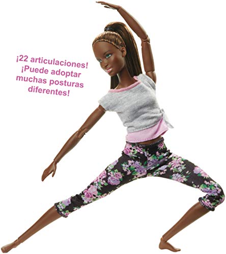 Barbie Fashionista Made to Move, Muñeca articulada afroamericana con top gris (Mattel FTG83)