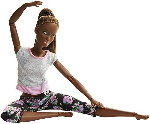 Barbie Fashionista Made to Move, Muñeca articulada afroamericana con top gris (Mattel FTG83)