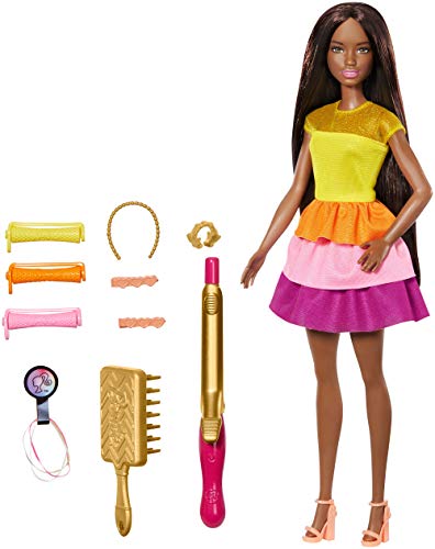 Barbie - Fashionista Ultimate Curls Muñeca morena con accesorios para peinar (Mattel GBK25)