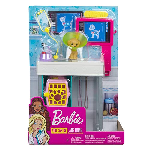 Barbie Oficina de Veterinario, set con perrito y accesorios de veterinaria (Mattel GJL68)