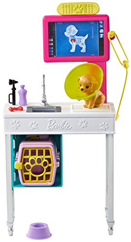 Barbie Oficina de Veterinario, set con perrito y accesorios de veterinaria (Mattel GJL68)
