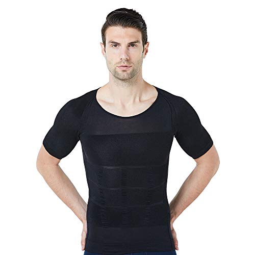 BaronHong Gynecomastia Compression Camiseta de Manga Corta para Ocultar Las Tetas de los Hombres Moobs adelgazantes Fajas para Hombre aplanar Todo el Abdomen (Negro, XL)