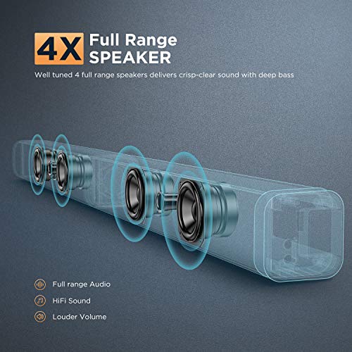 Barra de Sonido 2.1 para TV, BOMAKER 4K&HD 100W con Subwoofer, Potencia 110 dB, Bluetooth 5.0, 5 Modos de Sonido, Óptico, 3,5 mm AUX, USB, para Cine en Casa, Tapio V-Negro