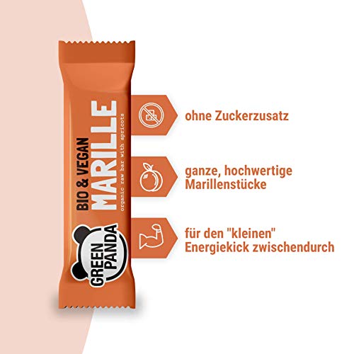 Barritas veganas, Snack Paleo vegano puro y con ingredientes orgánicos. Barritas energéticas 12x30 en una caja de Green Panda (3 sabores diferentes) (Albaricoque)
