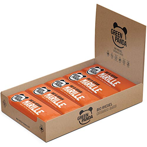 Barritas veganas, Snack Paleo vegano puro y con ingredientes orgánicos. Barritas energéticas 12x30 en una caja de Green Panda (3 sabores diferentes) (Albaricoque)