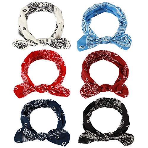 Bascolor Diademas Mujer Elástica Turbantes Flor impresión Diademas Deporte Nudo Banda para Cabello Yoga cabeza Wraps (6pcs nudo diademas)