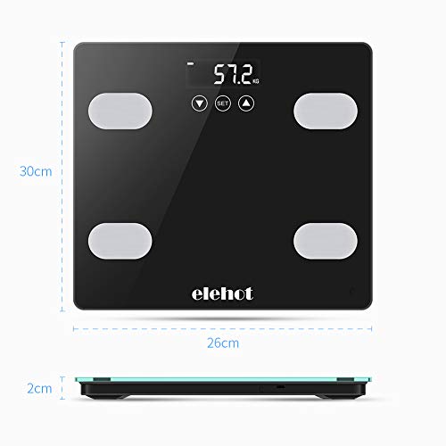Bascula Baño Bascula Grasa Corporal Digital Adecuado para Peso Óseo y Muscular IMC Agua Calorías y Proteínas de ELEHOT (Gris negro)