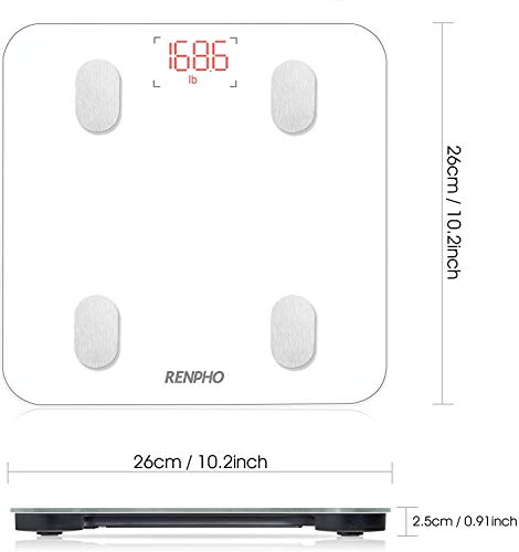 Bascula de Baño Digital Grasa Corporal, RENPHO Balanza Bluetooth Inteligente con App, Bascula Electrónica con Análisis Corporal, 13 Mediciónes de Peso IMC Visceral e Muscular, Blanco