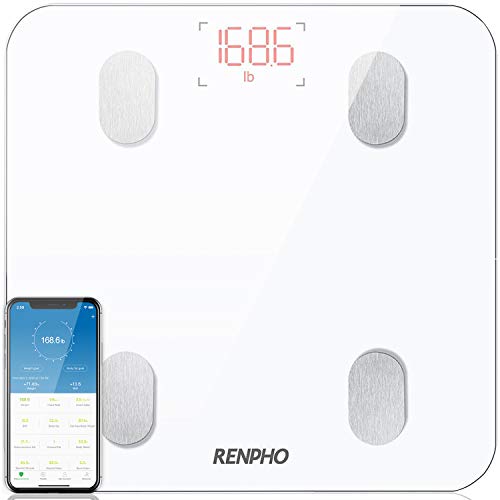 Bascula de Baño Digital Grasa Corporal, RENPHO Balanza Bluetooth Inteligente con App, Bascula Electrónica con Análisis Corporal, 13 Mediciónes de Peso IMC Visceral e Muscular, Blanco