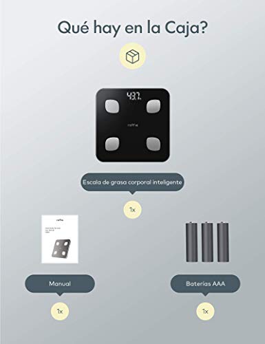 Báscula Grasa Corporal, Roffie Báscula de Baño Digital Báscula de Peso Inteligente con Indice de Grasa Corporal, Wireless Monitores de Composición Corporal Analizar 23 Funciones con APP Negro