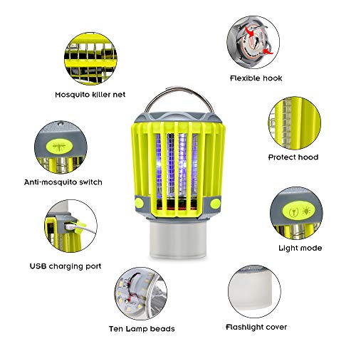 BASEIN Lámpara Antimosquitos, Lámpara Camping Antimosquitos, Lámpara de Asesino del Larvas Mosquito al Aire Libre Portátil 2 en 1 Noche Lámpara LED Zapper Mosquito Recargable Impermeable para Acampar