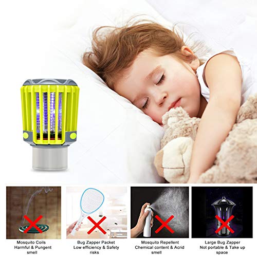 BASEIN Lámpara Antimosquitos, Lámpara Camping Antimosquitos, Lámpara de Asesino del Larvas Mosquito al Aire Libre Portátil 2 en 1 Noche Lámpara LED Zapper Mosquito Recargable Impermeable para Acampar