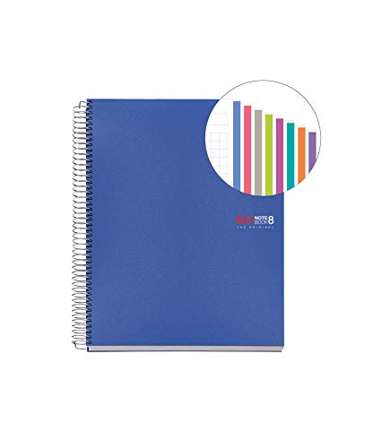 Basicos MR 42005, Cuaderno A5 (8 Colores, 200 Hojas, 5 mm, Tapa de Polipropileno), Azul