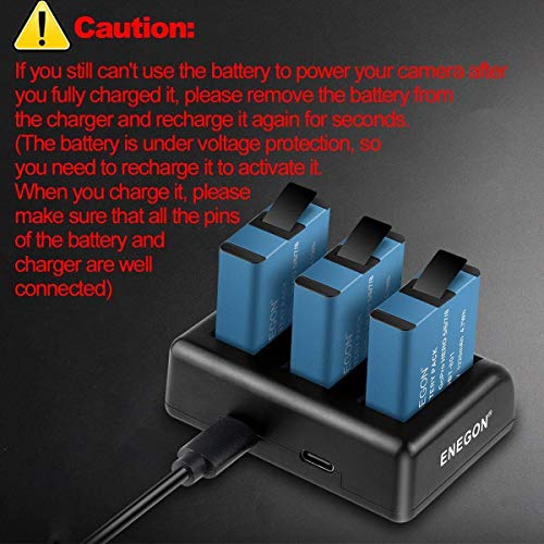 Baterías de Reemplazo ENEGON Hero 8/7/6/5 de 1220mAh (3 Puertos de Carga) y Cargador de Baterías LED para Hero 8 Black, Hero 7 Black Hero 6/5/Black/Hero (2018) Totalmente Compatible.