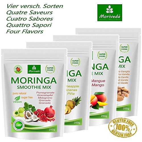 Batido de polvo de moringa, potenciador de energía, batido de vitaminas, batido de proteínas, reemplazo de comidas – diferentes sabores - 100% natural y vegano, sin azúcar* (250 g sabor a piña)