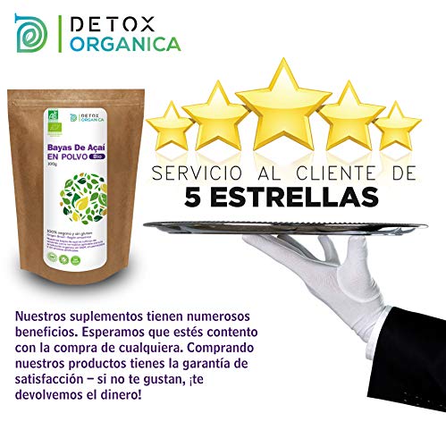 Bayas De Acai En Polvo Orgánico 100 g – Bayas Acai Congelado BIO (Freeze – Dried/Liofilizadas) – Acai Berry Extracto Crudo De La Pulpa – Acai Organico Cultivado en Brasil De Detox Organica