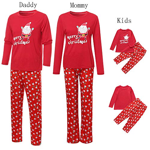 BaZhaHei-Navidad Familia Pijamas Ropa de Dormir Conjunto de Mujeres mamá Papá Noel Remata Blusa Pantalones Conjunto de Pijama de Manga Larga con Paquete Familiar de Papá Noel para Mujer Vacaciones