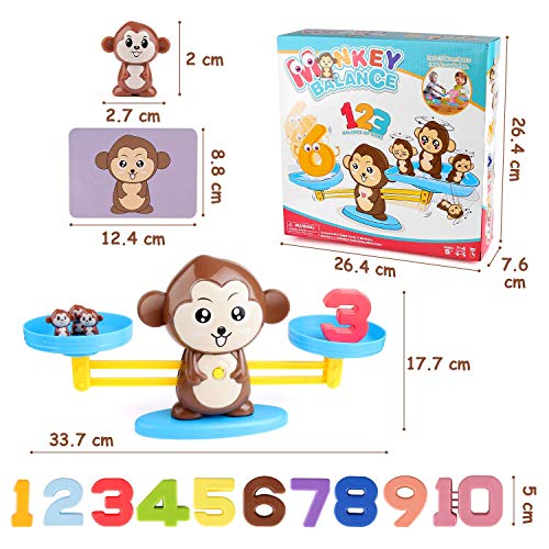 BBLIKE Juguete de Matemáticas, 65 PCS Monkey Balance Tarjetas de Matemáticas Bloque Digital Juego Educativo Juegos de Matemáticas Regalo para Niños y Niñas