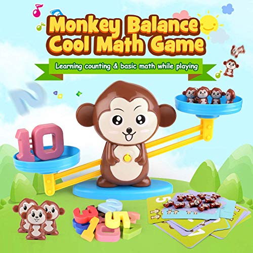 BBLIKE Juguete de Matemáticas, 65 PCS Monkey Balance Tarjetas de Matemáticas Bloque Digital Juego Educativo Juegos de Matemáticas Regalo para Niños y Niñas