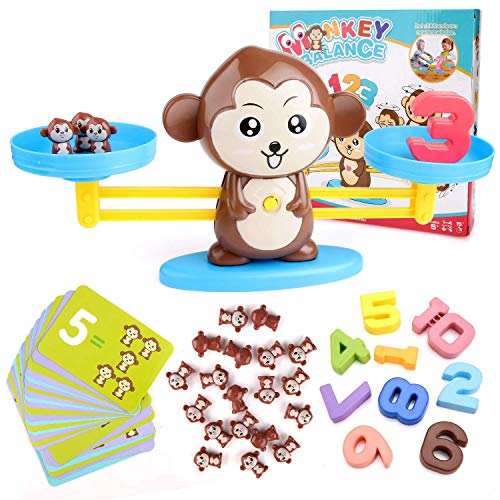 BBLIKE Juguete de Matemáticas, 65 PCS Monkey Balance Tarjetas de Matemáticas Bloque Digital Juego Educativo Juegos de Matemáticas Regalo para Niños y Niñas