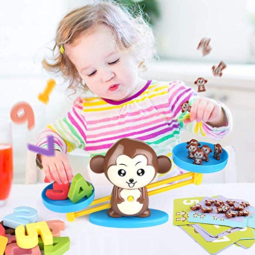 BBLIKE Juguete de Matemáticas, 65 PCS Monkey Balance Tarjetas de Matemáticas Bloque Digital Juego Educativo Juegos de Matemáticas Regalo para Niños y Niñas