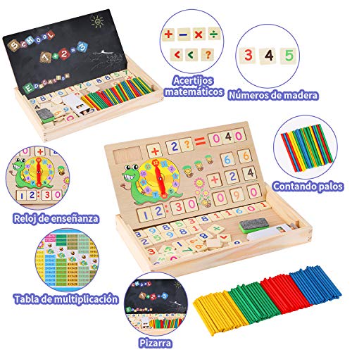 BBLIKE Juguetes de Madera Niños, Tablero Montessori Reloj Pintura Números Apilamiento Clasificación Matemática Aprendizaje de Juegos, Juguetes Educativos 3 4 5 años Niños