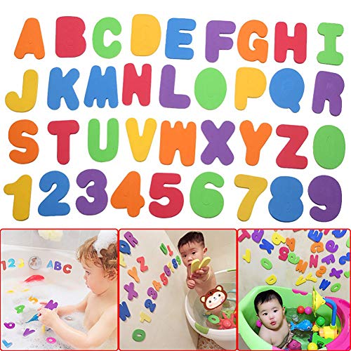 BBLIKE Juguetes para el Baño- Letras y Números, 2 Piezas Red de Baño Almacenamiento Bolsa de Juguete con 36 Piezas de Letras y números+ 6 Piezas Ganchos Adhesivos+ 8 Juguete de Sonido