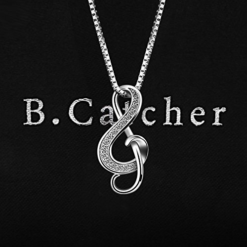 B.Catcher Collar Mujer 925 Plata de Ley ''Nota Musical'' con para Regalo Originales Cadena 45cm Longitud