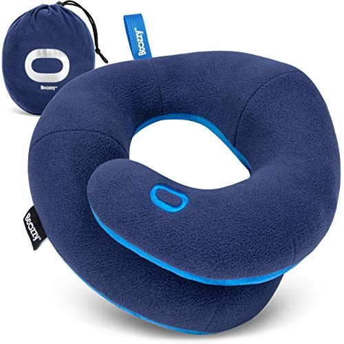 BCOZZY Almohada de Viaje con Soporte para el Mentón para Niños - Evita que la Cabeza de los Niños se Balancee en los Viajes en Coche-Soporta la Cabeza, el Cuello y el Mentón. Tamaño Niños, Azul Marino