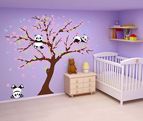 Bdecoll Decorativo para Pared Vinilos Arbol Decoraciones Del Arte con flores de rosa-2.2*1.8m Decoración habitación bebé/niños (Marron)