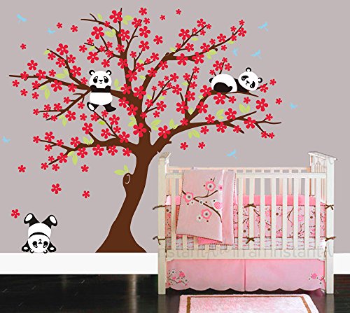 Bdecoll Decorativo para Pared Vinilos Arbol Decoraciones Del Arte con flores de rosa-2.2*1.8m Decoración habitación bebé/niños (Marron)