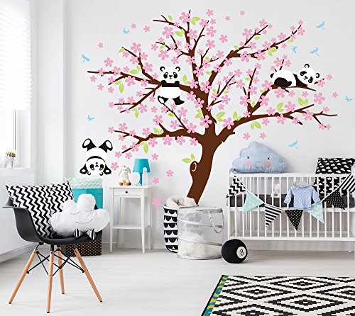 Bdecoll Decorativo para Pared Vinilos Arbol Decoraciones Del Arte con flores de rosa-2.2*1.8m Decoración habitación bebé/niños (Marron)