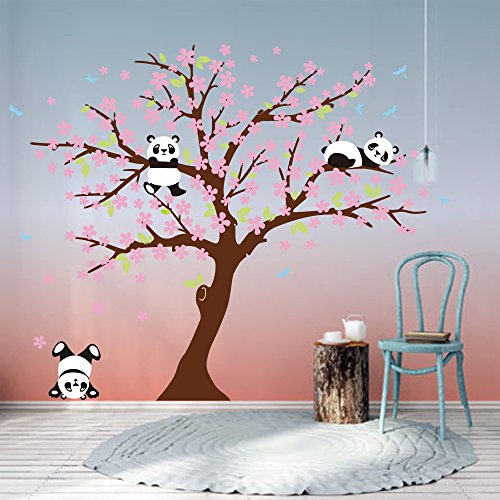 Bdecoll Decorativo para Pared Vinilos Arbol Decoraciones Del Arte con flores de rosa-2.2*1.8m Decoración habitación bebé/niños (Marron)