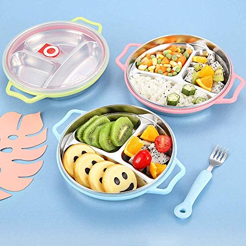 Bdesign Acero Inoxidable Plato de Comida de bebé Divisor, for los bebés y niños pequeños niños, Viene con Fugas Tapa de la Prueba (Verde, Azul, Rosa) (Color : Pink)