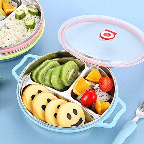 Bdesign Acero Inoxidable Plato de Comida de bebé Divisor, for los bebés y niños pequeños niños, Viene con Fugas Tapa de la Prueba (Verde, Azul, Rosa) (Color : Pink)