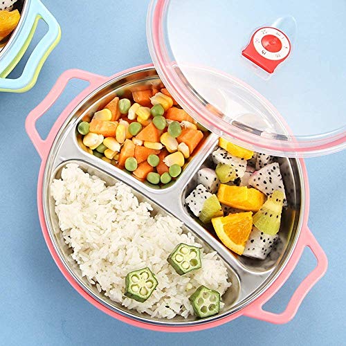 Bdesign Acero Inoxidable Plato de Comida de bebé Divisor, for los bebés y niños pequeños niños, Viene con Fugas Tapa de la Prueba (Verde, Azul, Rosa) (Color : Pink)