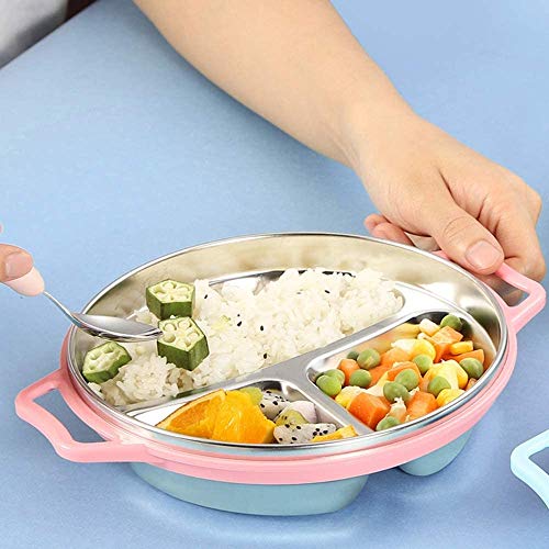 Bdesign Acero Inoxidable Plato de Comida de bebé Divisor, for los bebés y niños pequeños niños, Viene con Fugas Tapa de la Prueba (Verde, Azul, Rosa) (Color : Pink)