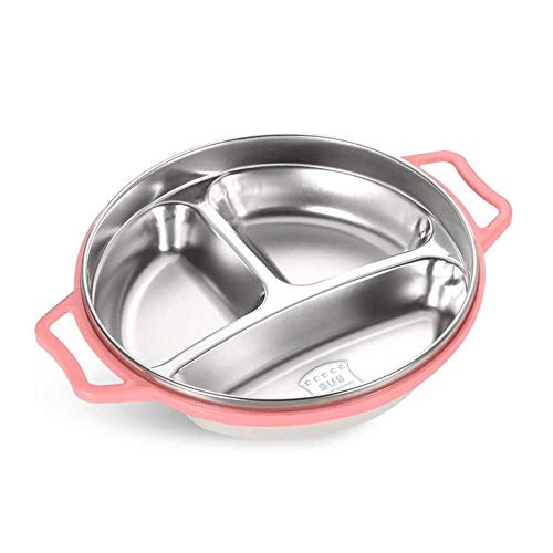 Bdesign Acero Inoxidable Plato de Comida de bebé Divisor, for los bebés y niños pequeños niños, Viene con Fugas Tapa de la Prueba (Verde, Azul, Rosa) (Color : Pink)