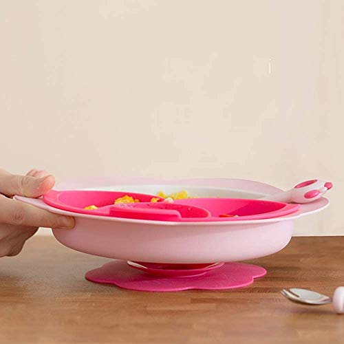 Bdesign Alimentación complementaria Independiente Plato de Comida de bebé Baby Meal Tazón Tazón Cuchara Conjunto anticaída Anti-Quemaduras Alimentos Suplemento Sucker Tazón (Color : Blue)