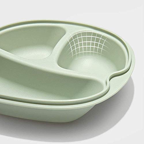 Bdesign Infantil Plato Compartimiento Lindo de la Historieta Infantil Alimento complementario Tazón Vajilla separación del hogar del bebé Anti-caída (Verde, Rosa) (Color : Green)