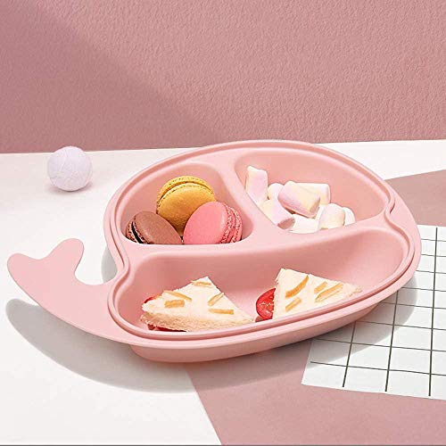 Bdesign Infantil Plato Compartimiento Lindo de la Historieta Infantil Alimento complementario Tazón Vajilla separación del hogar del bebé Anti-caída (Verde, Rosa) (Color : Green)
