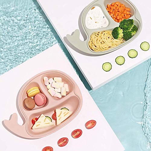Bdesign Infantil Plato Compartimiento Lindo de la Historieta Infantil Alimento complementario Tazón Vajilla separación del hogar del bebé Anti-caída (Verde, Rosa) (Color : Green)