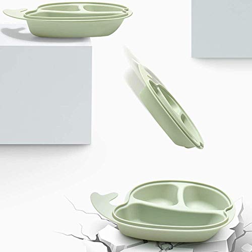 Bdesign Infantil Plato Compartimiento Lindo de la Historieta Infantil Alimento complementario Tazón Vajilla separación del hogar del bebé Anti-caída (Verde, Rosa) (Color : Green)