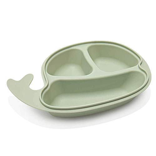 Bdesign Infantil Plato Compartimiento Lindo de la Historieta Infantil Alimento complementario Tazón Vajilla separación del hogar del bebé Anti-caída (Verde, Rosa) (Color : Green)