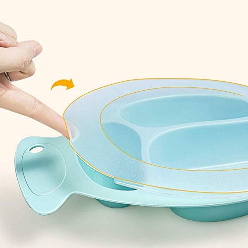 Bdesign Infantil Plato División de la Historieta del bebé Vajilla Anti-caída Complementaria Fuente alimentaria Principal Kinder bebé Anti-escaldar Cubierta (Color : Blue)